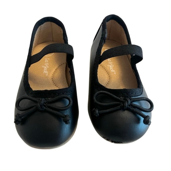 Cat & Jack Kids Black Ballet Flats with Strap & Bow, Baby Girl Size 5T - Picture 1 of 9